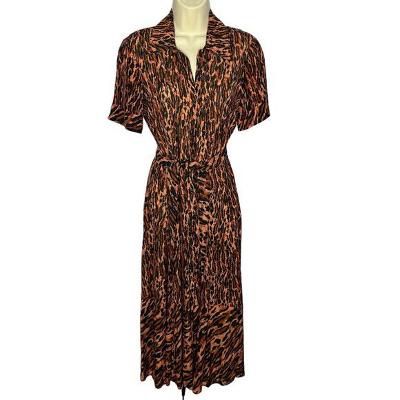 SANDRO Eliza Animal-Print Belted Midi Shirtdress Waist Belted Sz S - Picture 2 of 16